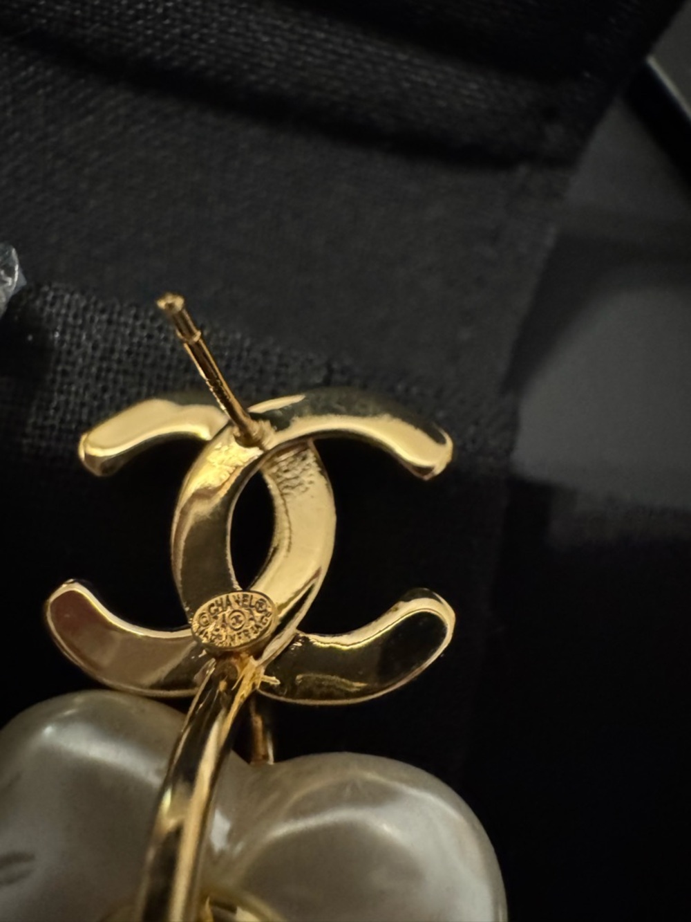 CHANEL Gold-Tone Double C Heart Drop Earrings with Pearl Hearts - Picture 6 of 9